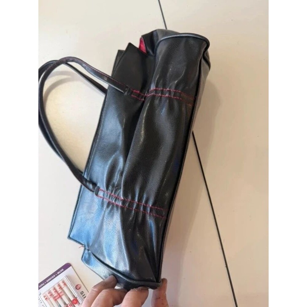 Victoria’s Secret Black Tote Shoulder Bag Red Stitching & Lining Y2K